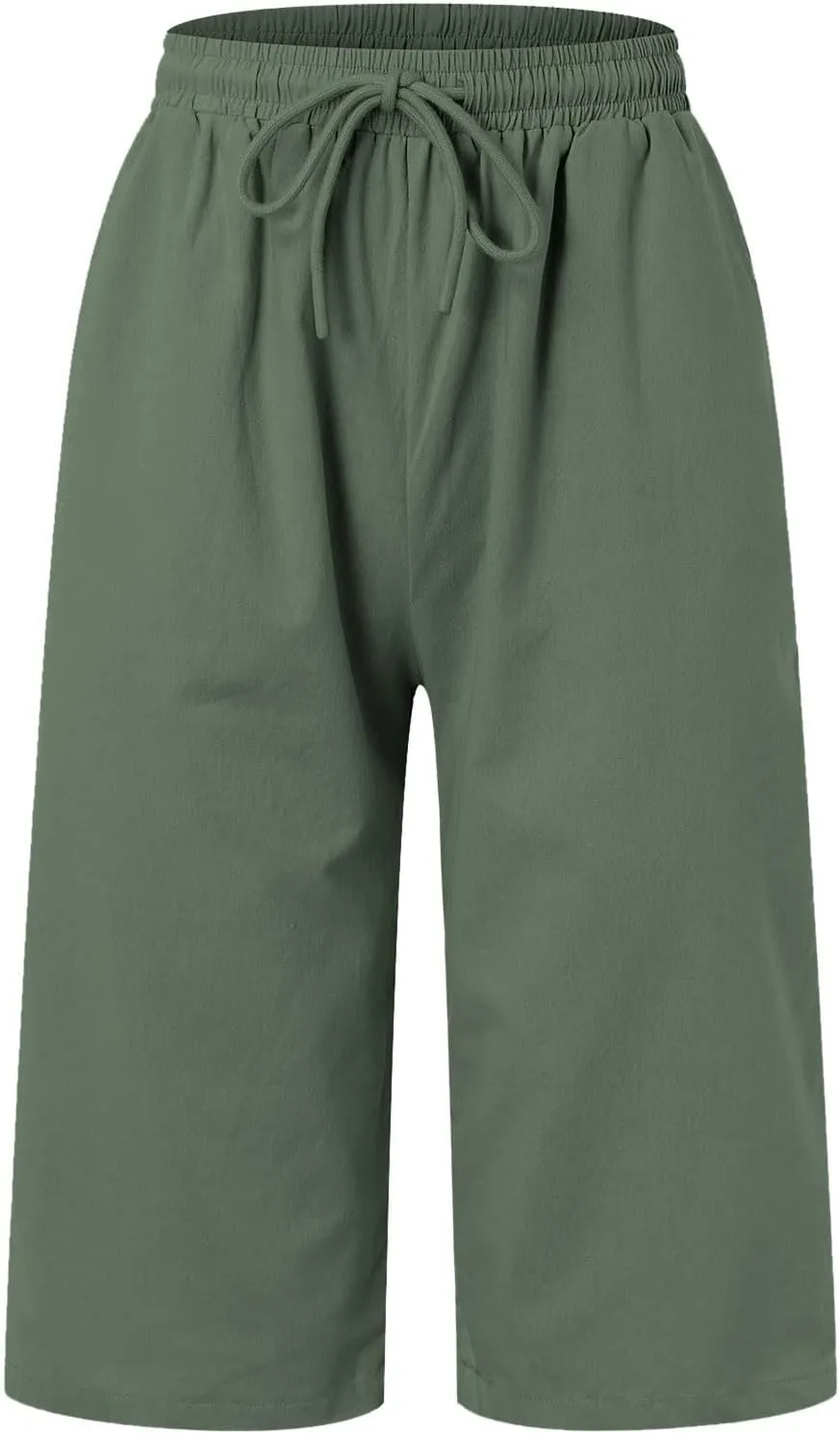 Women's Linen Capris 2025 Summer Casual Plus Size Pants Elastic High Waisted Drawstring Rolled Hem Shorts with Pockets