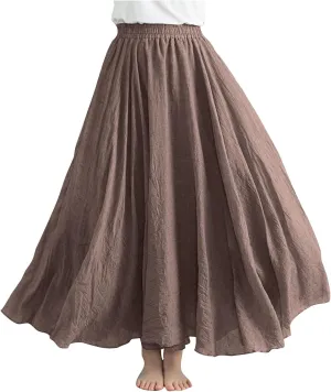 Womens Linen Maxi Skirts Flowy Elegant Pleated Solid Color Skirt High Waisted Plus Size 2025 Trendy Summer Dress