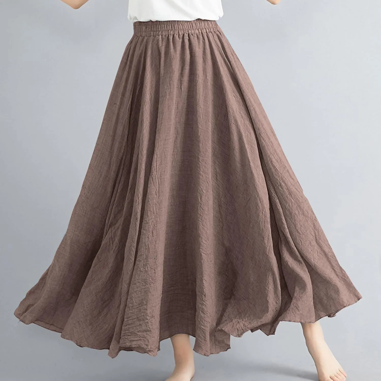Womens Linen Maxi Skirts Flowy Elegant Pleated Solid Color Skirt High Waisted Plus Size 2025 Trendy Summer Dress