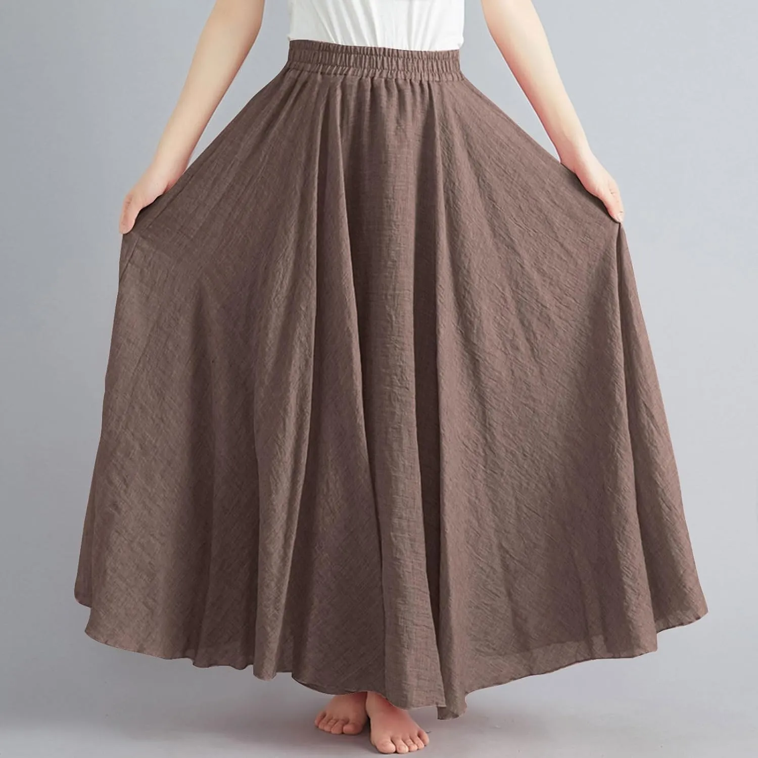 Womens Linen Maxi Skirts Flowy Elegant Pleated Solid Color Skirt High Waisted Plus Size 2025 Trendy Summer Dress