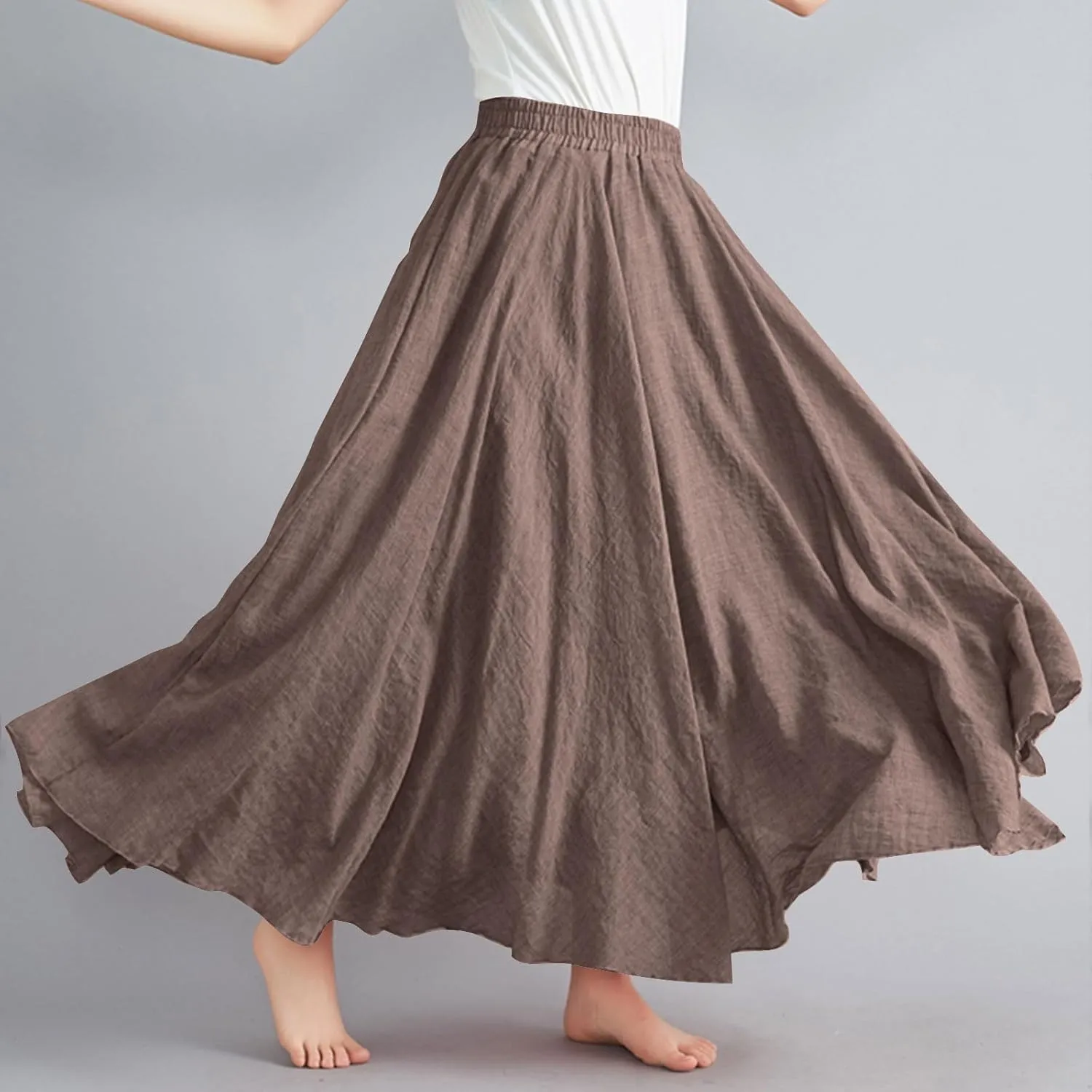 Womens Linen Maxi Skirts Flowy Elegant Pleated Solid Color Skirt High Waisted Plus Size 2025 Trendy Summer Dress