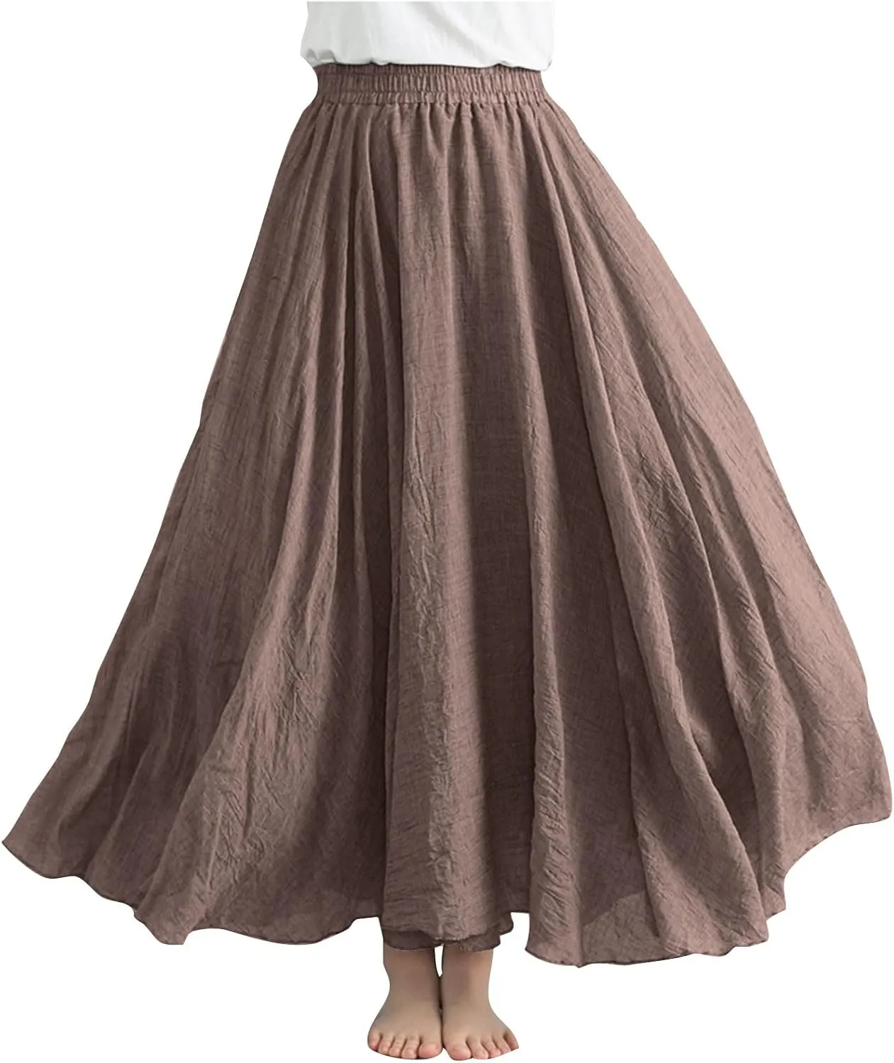 Womens Linen Maxi Skirts Flowy Elegant Pleated Solid Color Skirt High Waisted Plus Size 2025 Trendy Summer Dress