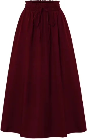 Womens Maxi Skirt Summer Trendy Elastic High Waisted Boho Casual Beach Flowy Swing Long Skirts with Pockets