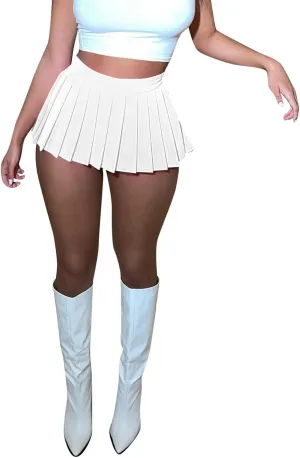Womens Mini Pleated Skirt Sexy Club High Elastic Tennis Skating Skirt A Line Skirt Women Jean Skirts Knee Length