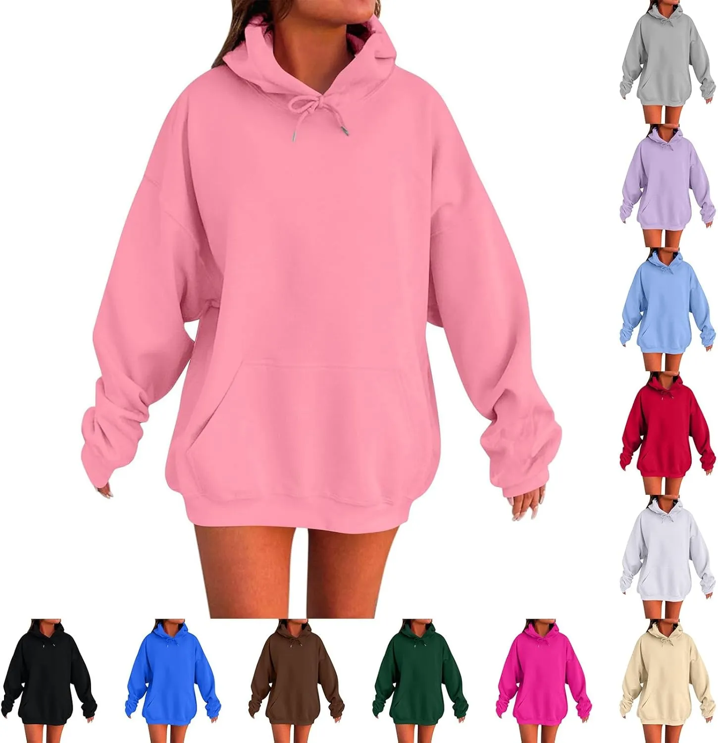 Womens Oversized Hoodie Fall Fashion 2024 Y2k Hoodie Casual Loose Solid Long Sleeve Hooded Sweatshirt with Pockets