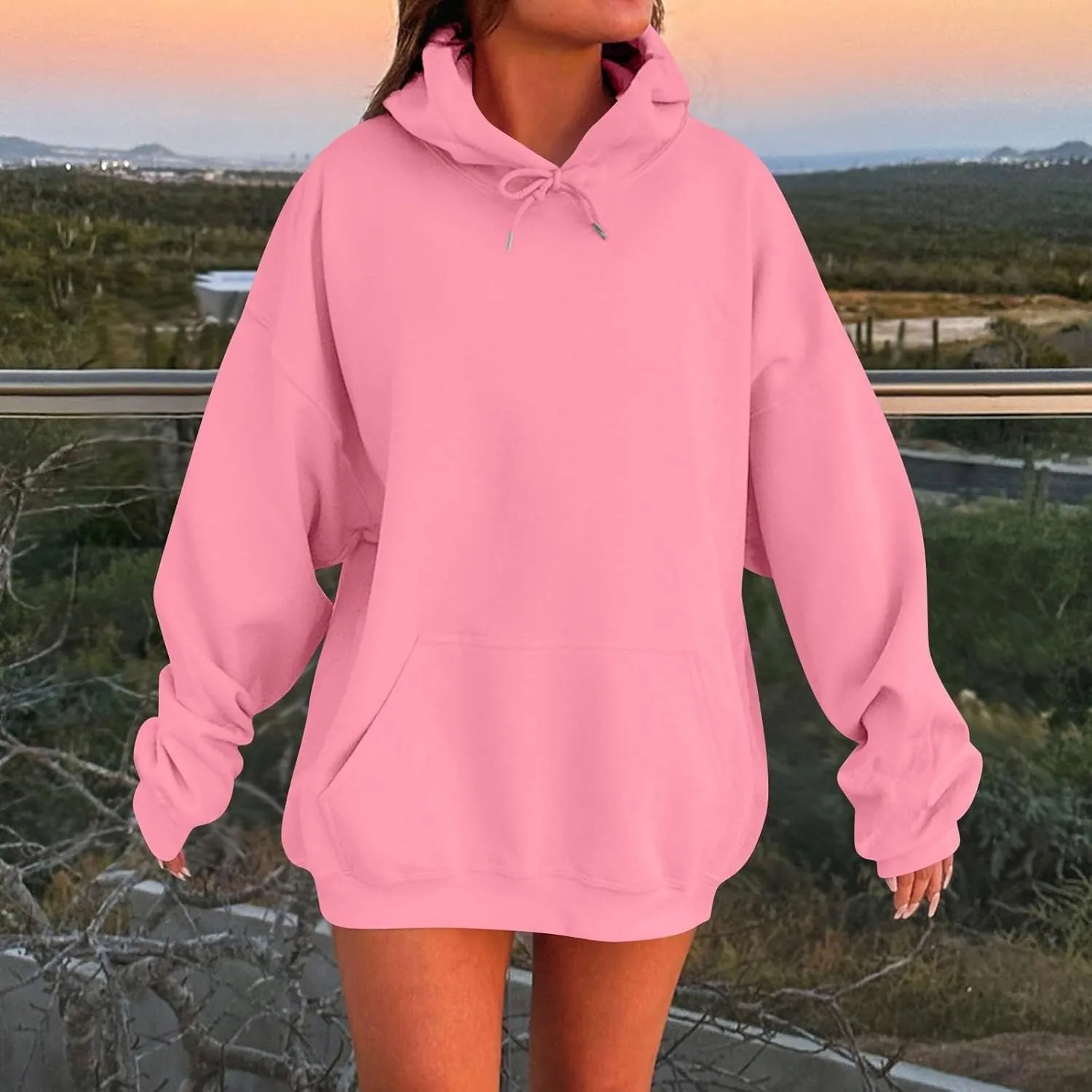 Womens Oversized Hoodie Fall Fashion 2024 Y2k Hoodie Casual Loose Solid Long Sleeve Hooded Sweatshirt with Pockets