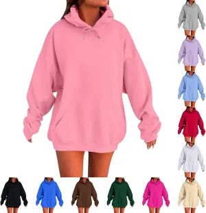 Womens Oversized Hoodie Fall Fashion 2024 Y2k Hoodie Casual Loose Solid Long Sleeve Hooded Sweatshirt with Pockets