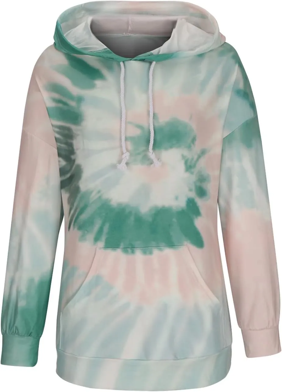 Womens Oversized Hoodies Plus Size Tie Dye Long Sleeve Hooded Pullover Tops Dressy Casual Fall y2k Hoodie Sweatshirt