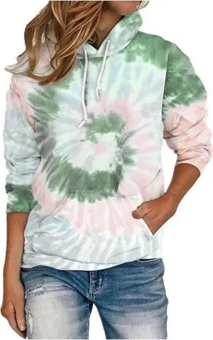 Womens Oversized Hoodies Plus Size Tie Dye Long Sleeve Hooded Pullover Tops Dressy Casual Fall y2k Hoodie Sweatshirt