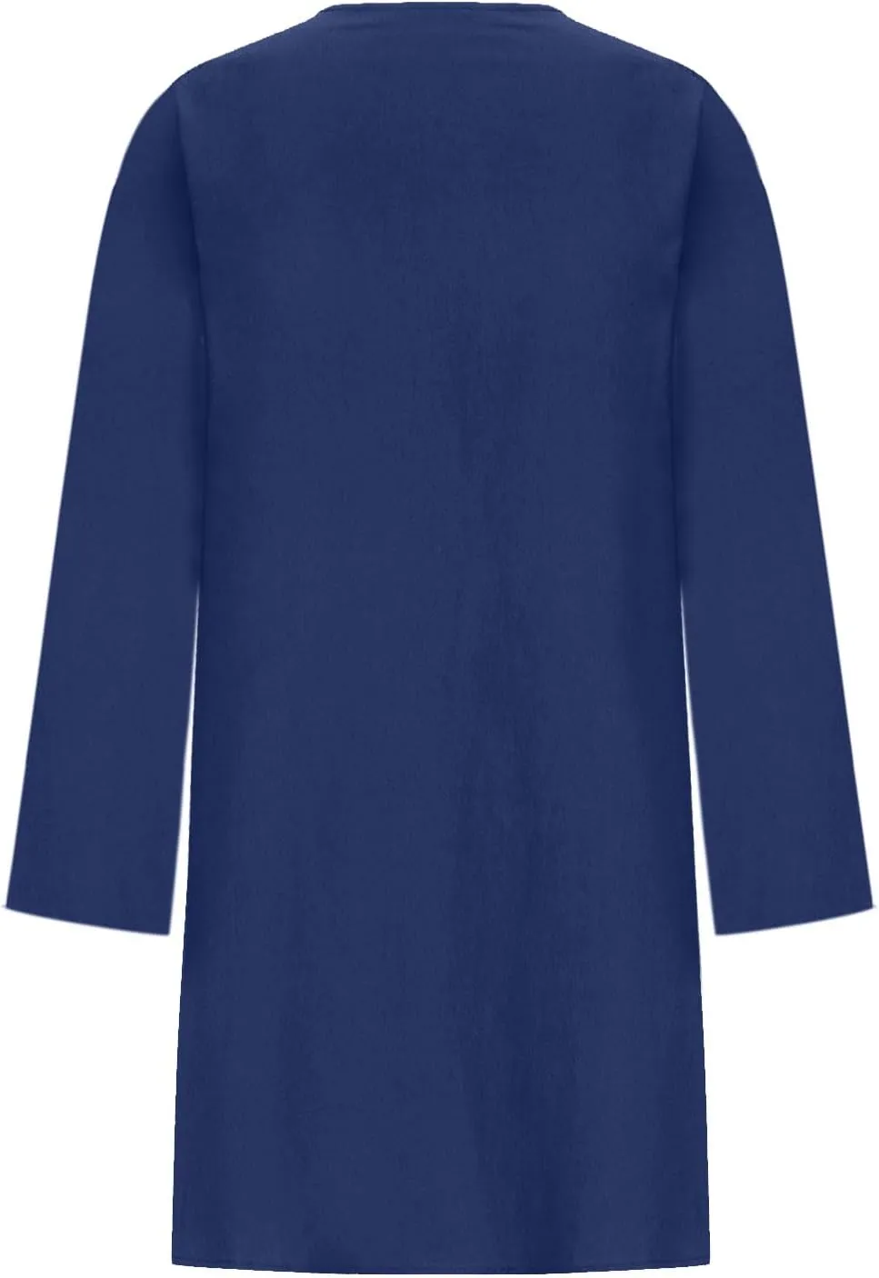 Women's Plain Cotton Linen Dresses Long Sleeve Knee-Length Peasant Dress Boho Plus Size Loose Fit Pleated Midi Dress