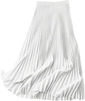 Women's Pleated A Line Midi Skirts Elastic Waist Flared Elegant Office Work Flowy Skirt