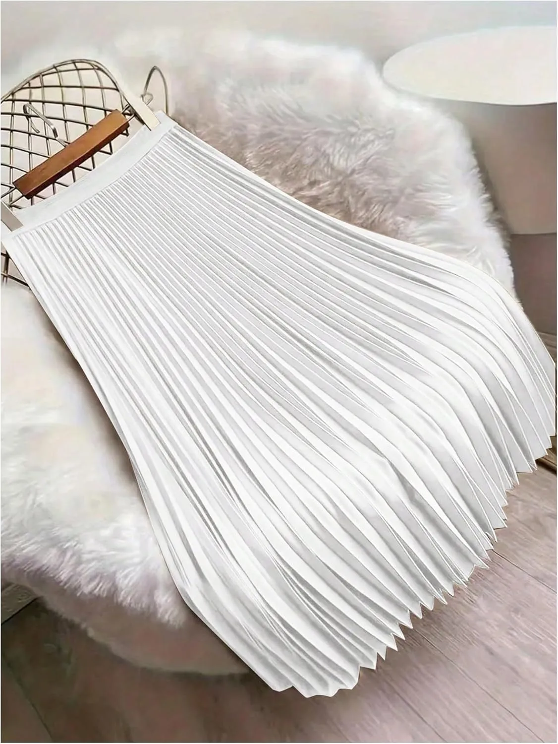 Women's Pleated A Line Midi Skirts Elastic Waist Flared Elegant Office Work Flowy Skirt