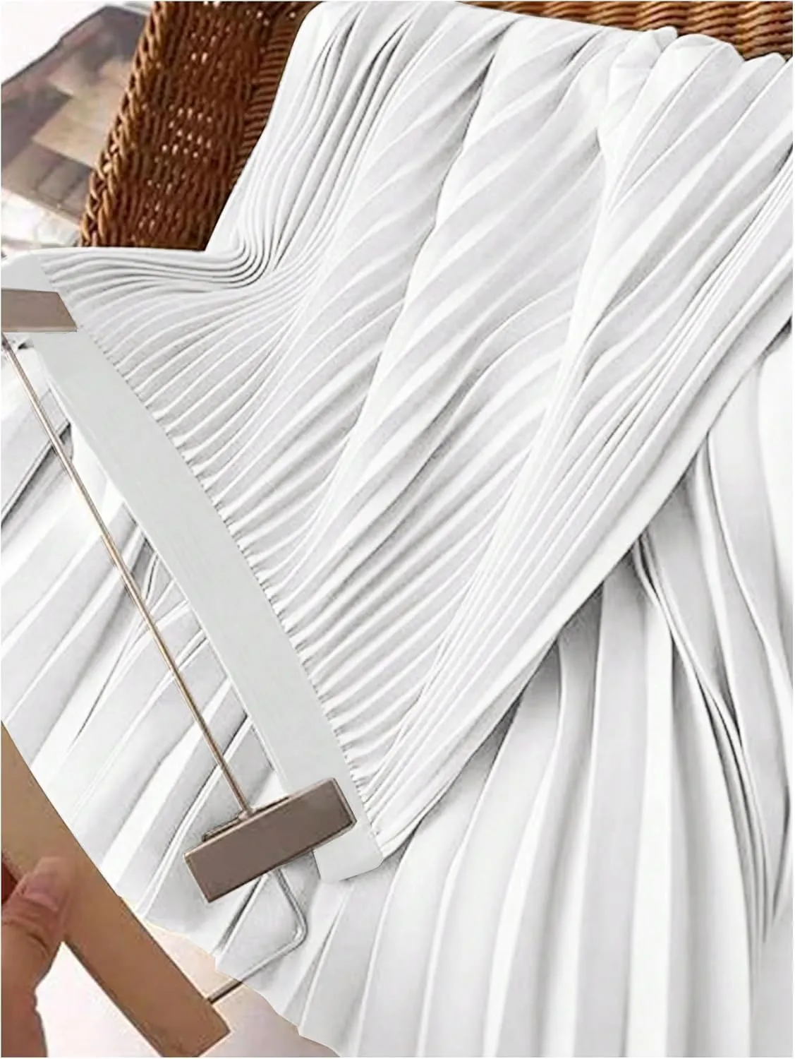 Women's Pleated A Line Midi Skirts Elastic Waist Flared Elegant Office Work Flowy Skirt