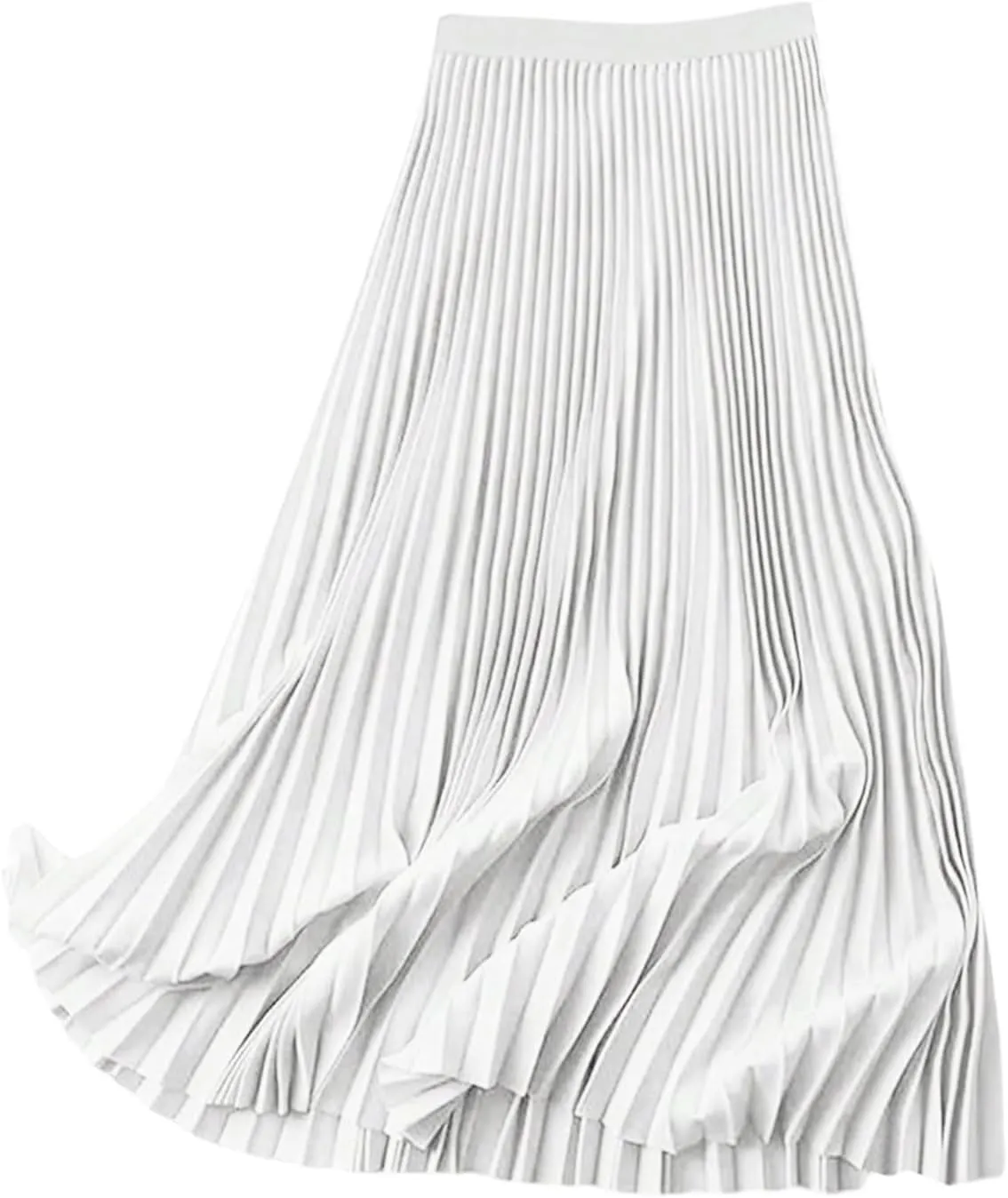 Women's Pleated A Line Midi Skirts Elastic Waist Flared Elegant Office Work Flowy Skirt