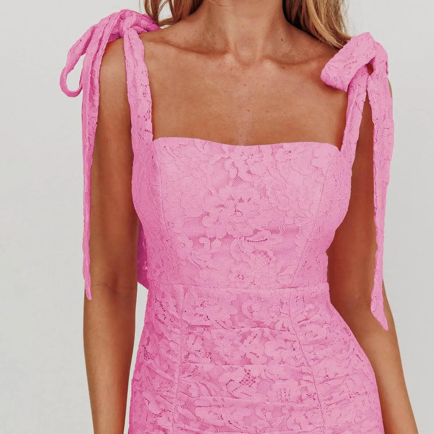 Womens Sexy Summer Y2K Tie Shoulder Mini Dress, Boho Ruffle Hem Flowy Beach Sundress