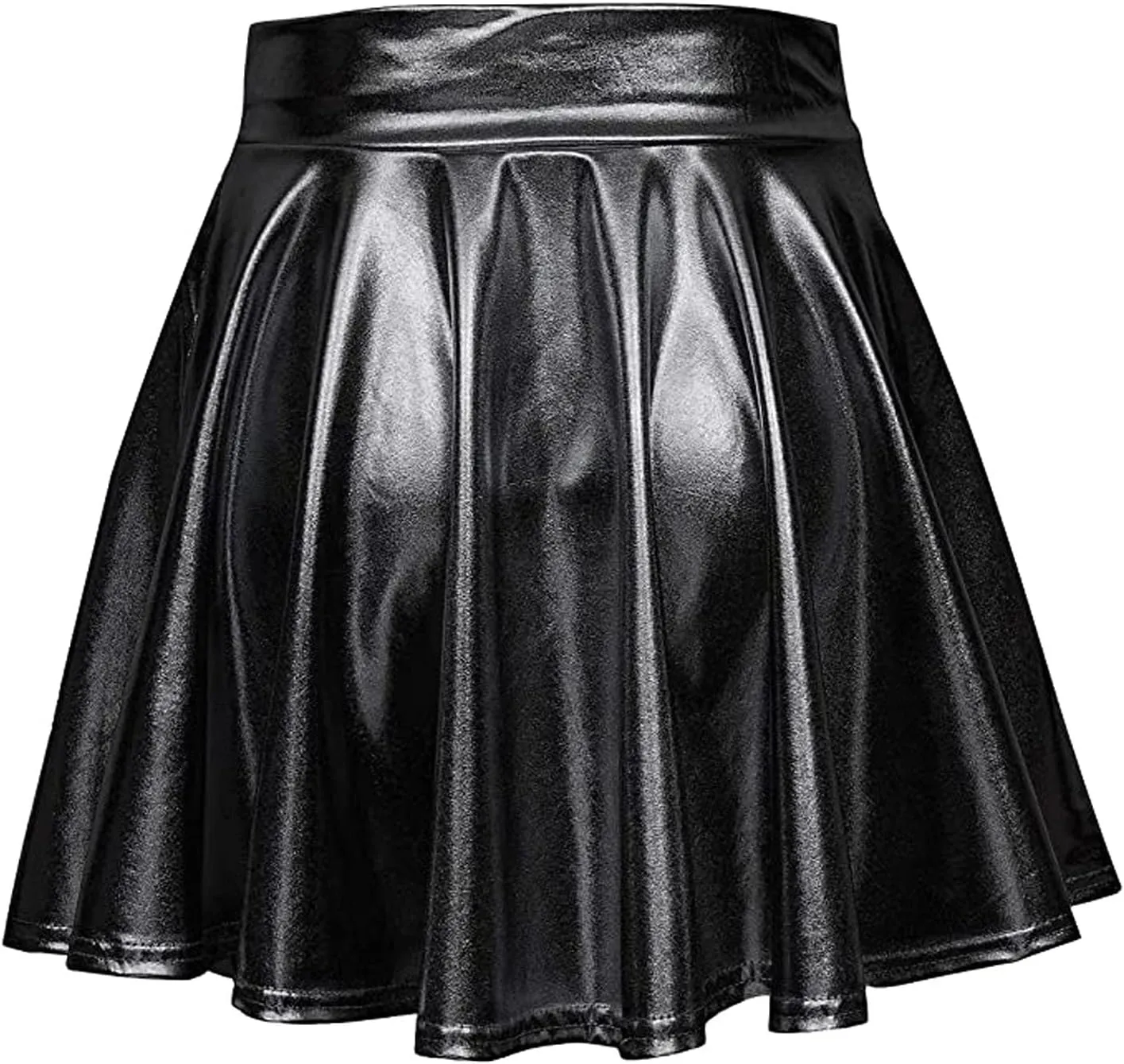 Women's Shiny Flared Metallic Holographic Pleated Mini Skater Skirt High Waist Pleated Skirt Rave Festival