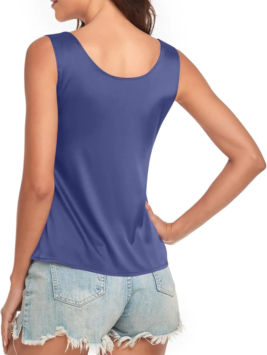 Womens Silk Satin Tank Tops V Neck Casual Solid Sexy Cami Sleeveless Camisole Blouses Summer Basic Work Vest
