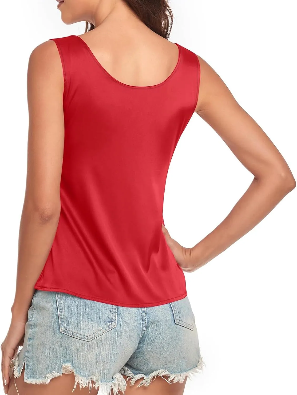 Womens Silk Satin Tank Tops V Neck Casual Solid Sexy Cami Sleeveless Camisole Blouses Summer Basic Work Vest