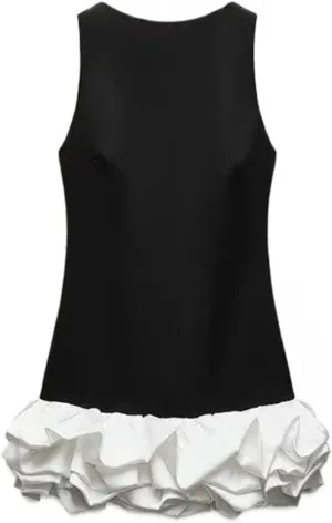 Women's Sleeveless Solid Color Ruffle Hem Fluffy Backless Slim Mini Dress Sexy Prom Party Dresses