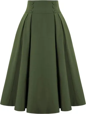 Women's Solid Color Pleated Flare High Rise Vintage Maxi Skirt Flowy Skirt High Waist Summer Skirt 2023 Robe Sweet