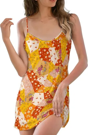 Womens Spaghetti Strap Floral Dress, Summer Casual Dresses for Women, Vintage Floral Sleepwear Dress Pocket 1