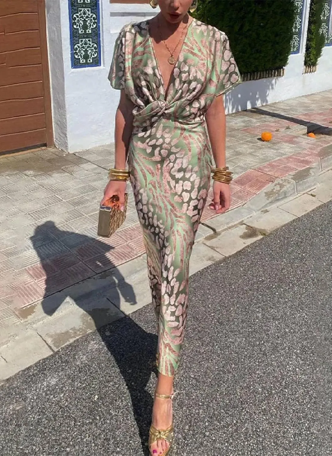 Women's Summer 2025 Maxi Dress Special Green Short Sleeve Bodycon Skirt Elegant Sexy Cocktial Party Dress