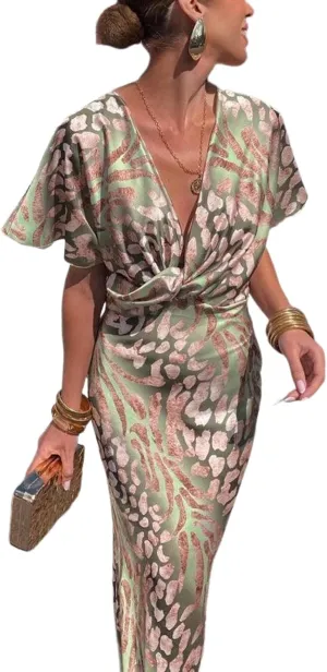 Women's Summer 2025 Maxi Dress Special Green Short Sleeve Bodycon Skirt Elegant Sexy Cocktial Party Dress