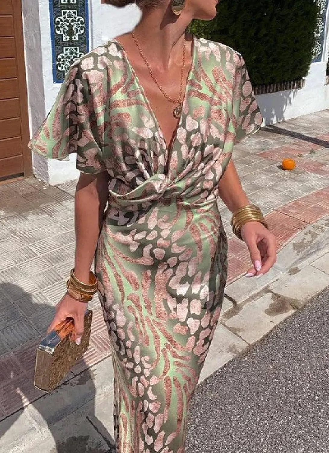 Women's Summer 2025 Maxi Dress Special Green Short Sleeve Bodycon Skirt Elegant Sexy Cocktial Party Dress