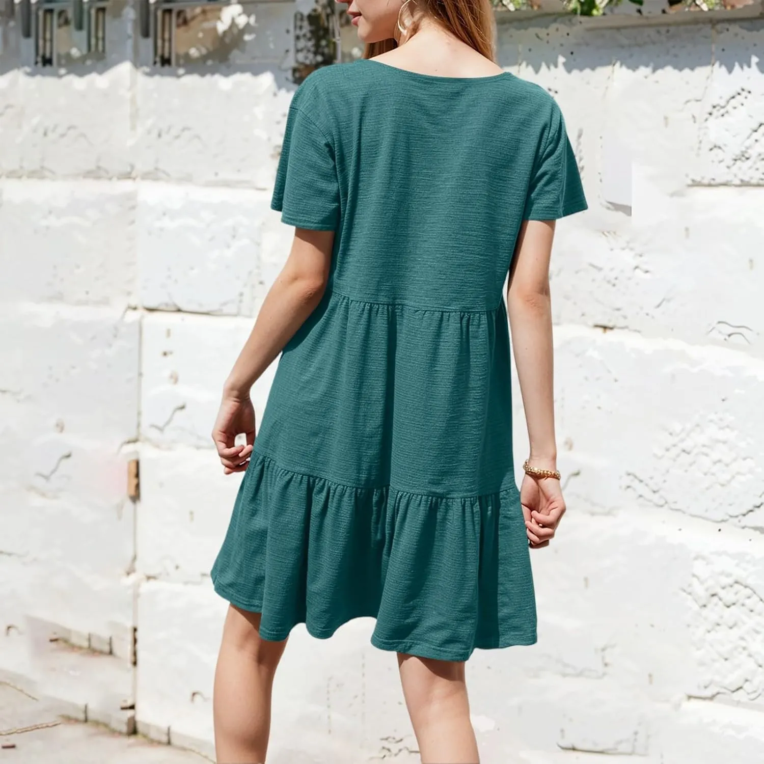 Women's Summer Casual Short Sleeve Loose Dress with Pockets Flowy Tunic Swing Dress for Beach Vacation