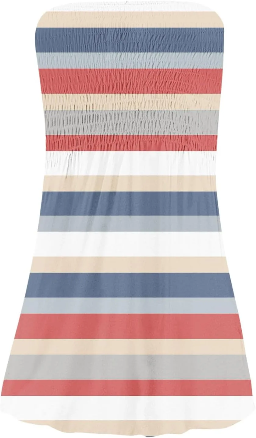 Women's Summer Dresses Sun Strapless Tube Short Dress Casual Mini Beach Cover Up High Waist Mini Sundress