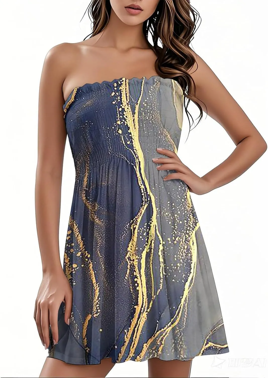 Women's Summer Dresses Sun Strapless Tube Short Dress Casual Mini Beach Cover Up High Waist Mini Sundress
