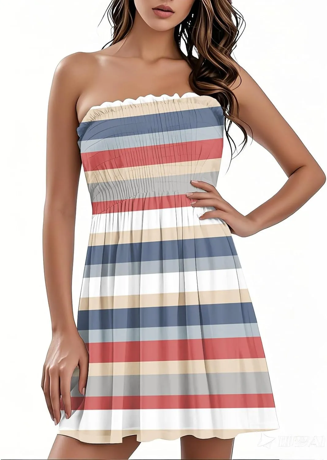Women's Summer Dresses Sun Strapless Tube Short Dress Casual Mini Beach Cover Up High Waist Mini Sundress