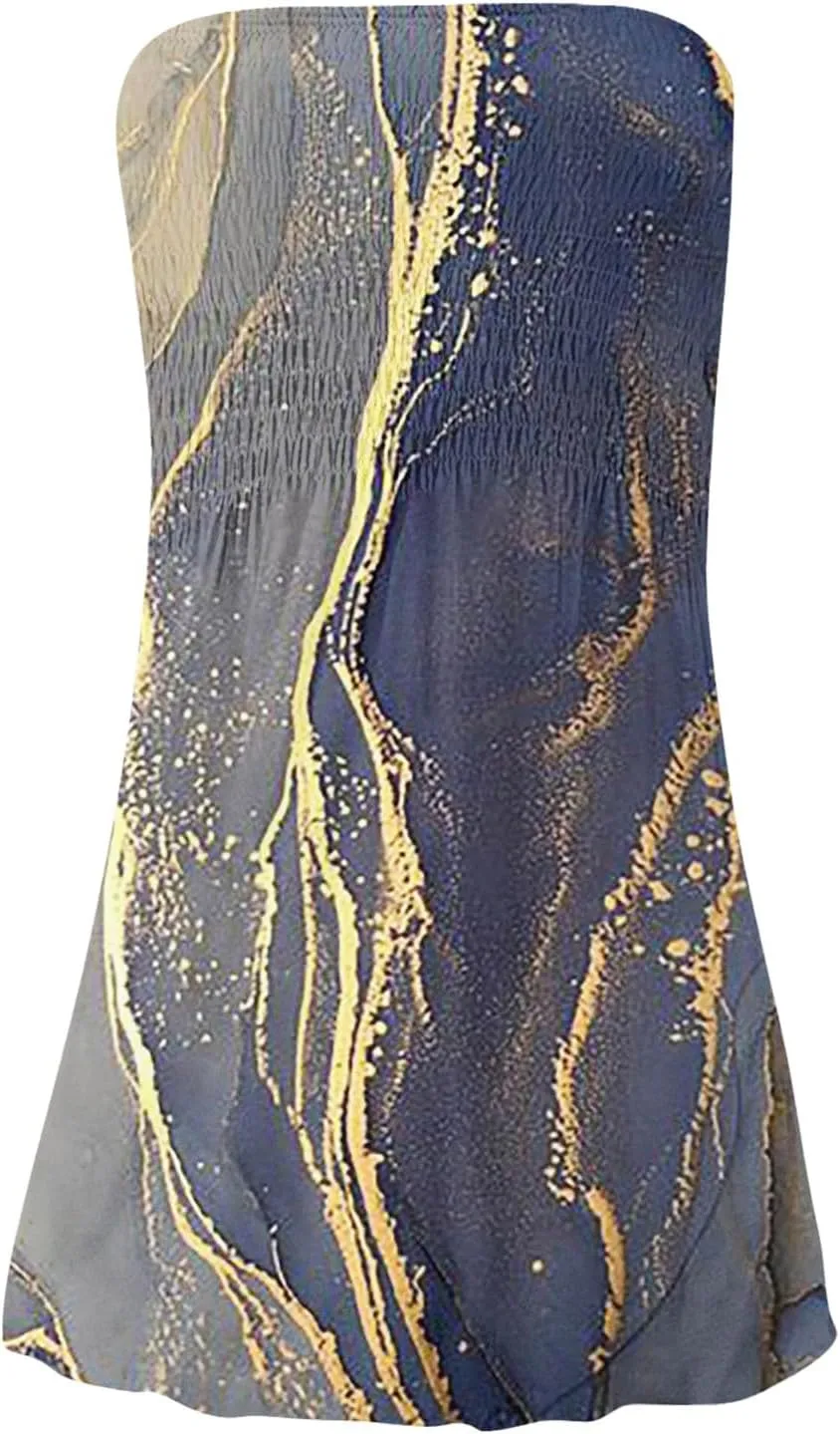 Women's Summer Dresses Sun Strapless Tube Short Dress Casual Mini Beach Cover Up High Waist Mini Sundress