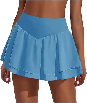 Women's Tennis Skorts Fashion Ruffle High-Waisted Skirt with Built-in Shorts Summer Solid Athletic Running Clothes