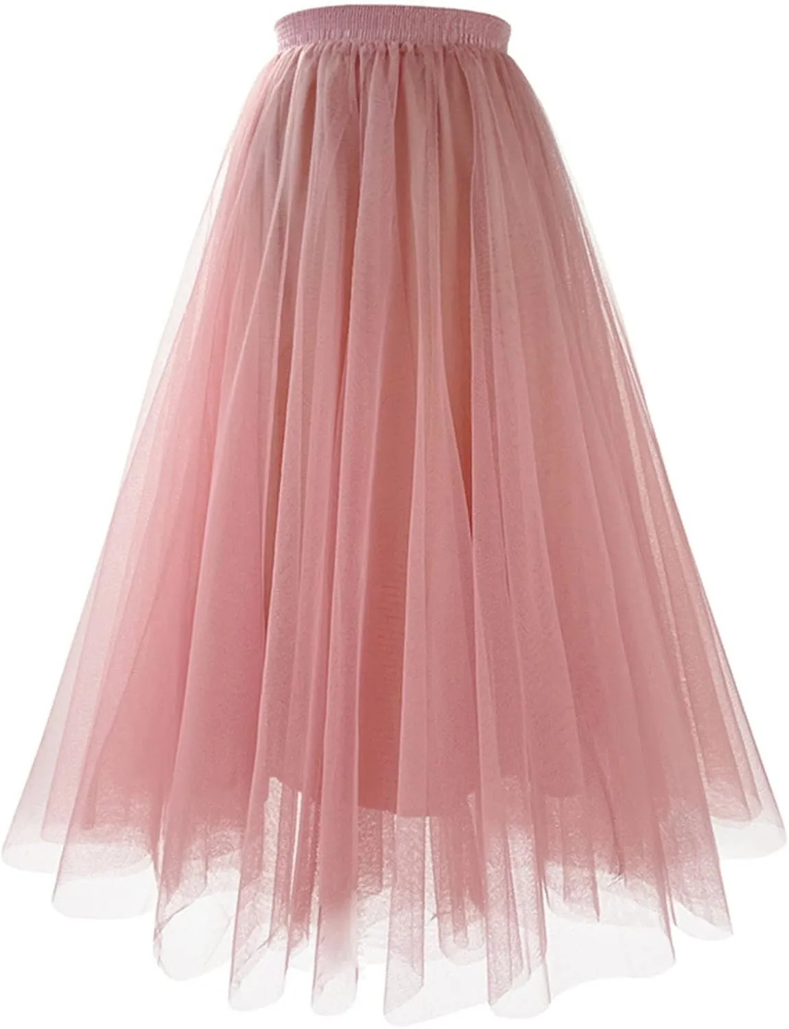 Women's Tiered Layered Mesh Ballet Trim Skirt Prom Party Tulle Tutu A Line Midi Skirt Womens Pleated Cheer Skirts