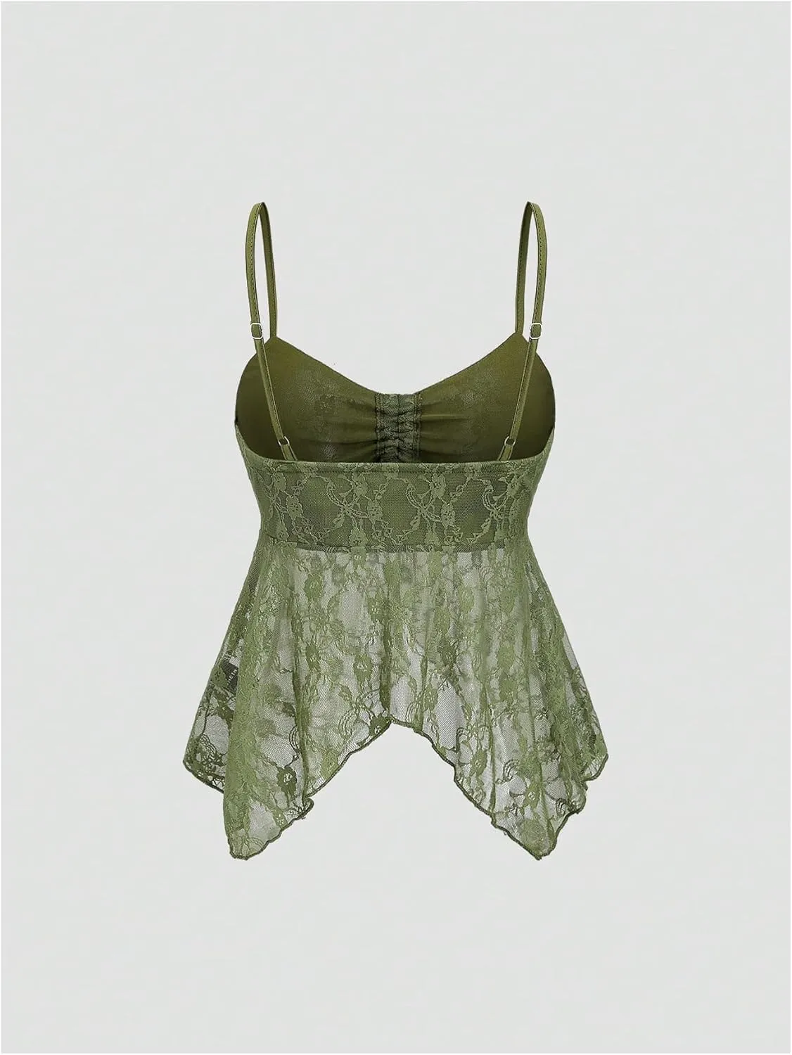 Women's Y2K Floral Lace Cami Tops Bow Tie Flowy Fitted Camisole Sheer Ruffle Asymmetrical Tank Top