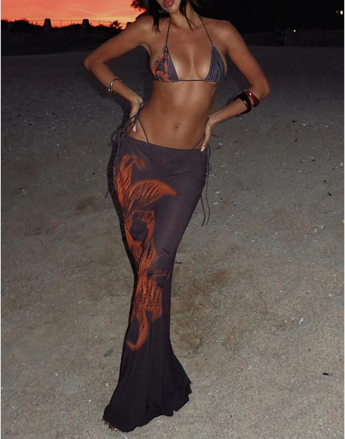 Women's Y2K Sheer Lace Skirt Floral Mesh Long Maxi Skirts Cover Up See-Through Beach Skirts Flowy Tulle Skirts