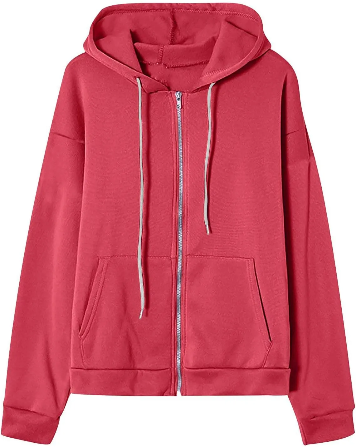 Women's Zipper Open Front Hoodies Fall Fashion 2023 Casual Solid Long Sleeve Pocket Jacket Coats Y2K Winter Clothes