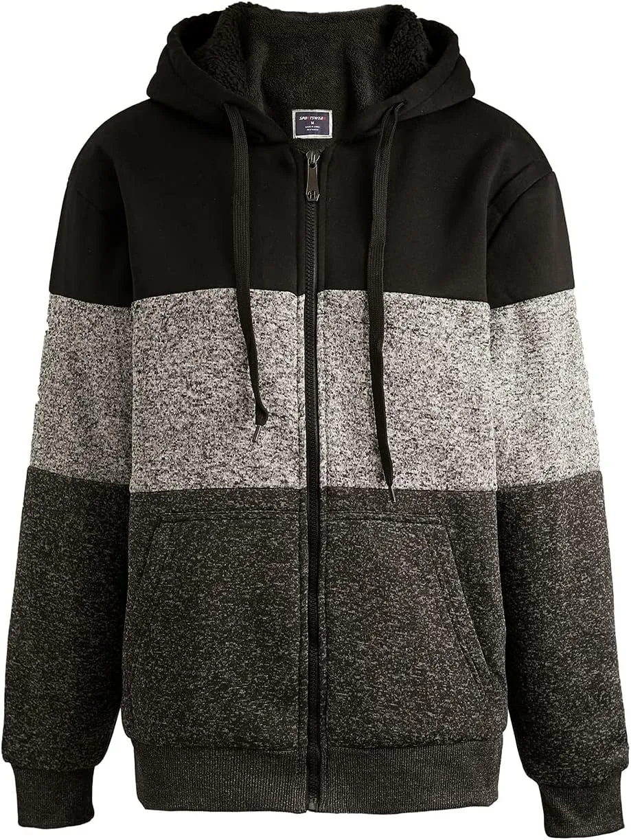 Yasumond Hoodies for Men Zipper Fleece Sweatshirt Heavy Sherpa Lined Hooded Warm Winter Coats Big Tall