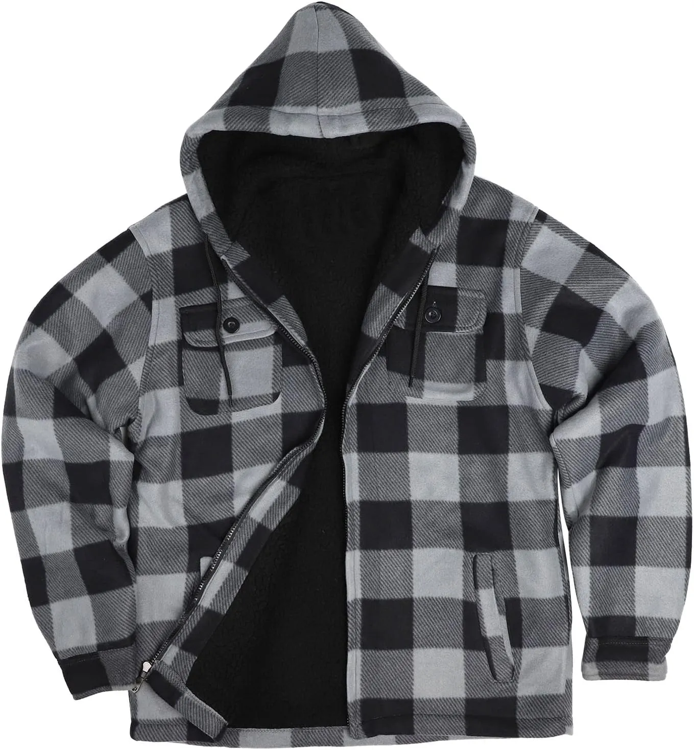 Yasumond Mens Heavy Sherpa Lined Fleece Plaid Flannel Jacket Zip Up Hoodies Warm Winter Coats Big Tall