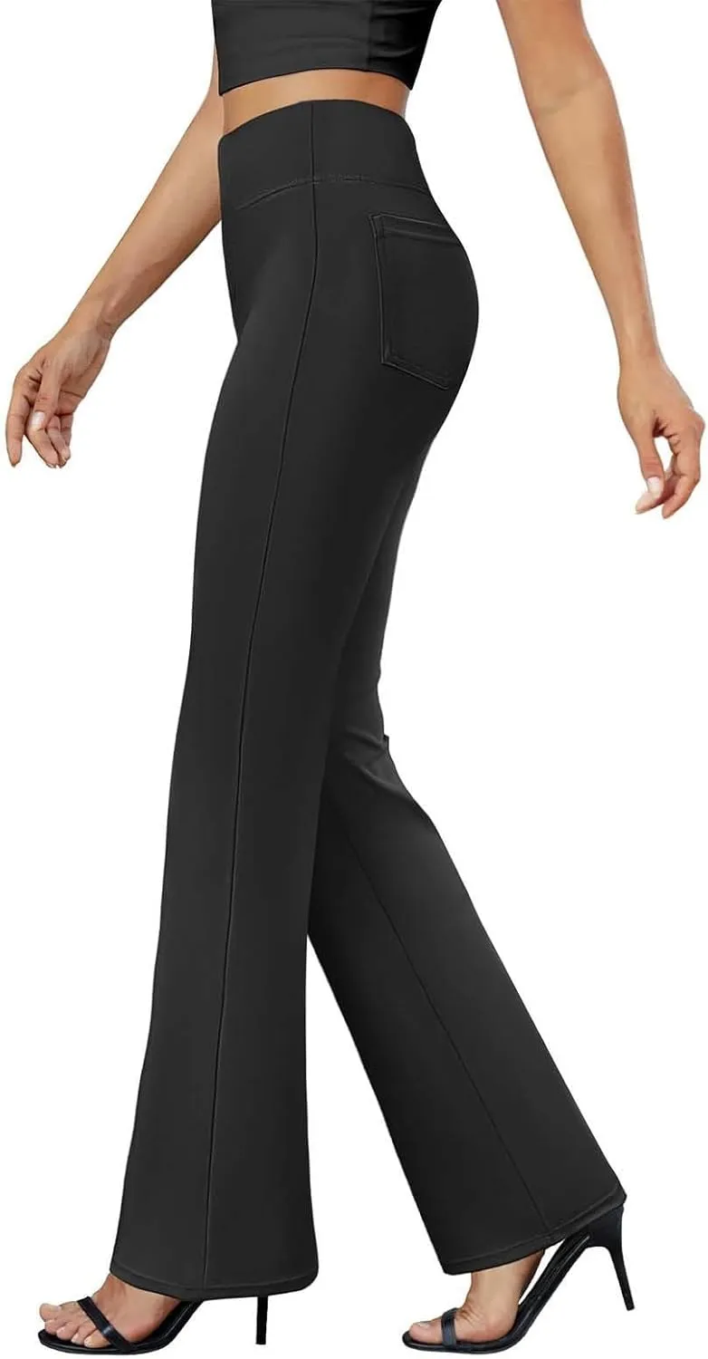 Yoga Dress Pants for Women Bootcut High Waisted Work Pants Stretchy Trousers Pull On Office Slacks with Back Pockets