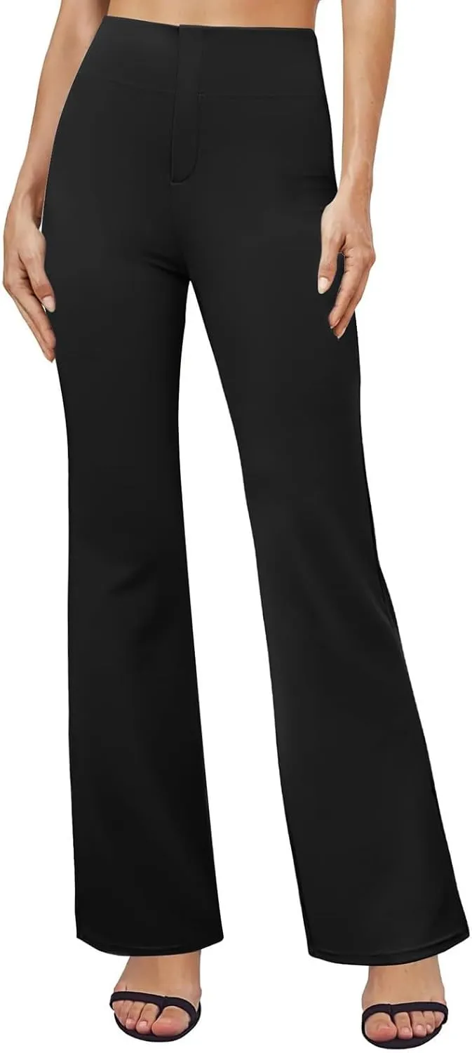 Yoga Dress Pants for Women Bootcut High Waisted Work Pants Stretchy Trousers Pull On Office Slacks with Back Pockets