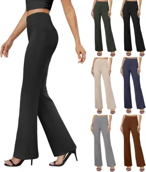 Yoga Dress Pants for Women Bootcut High Waisted Work Pants Stretchy Trousers Pull On Office Slacks with Back Pockets