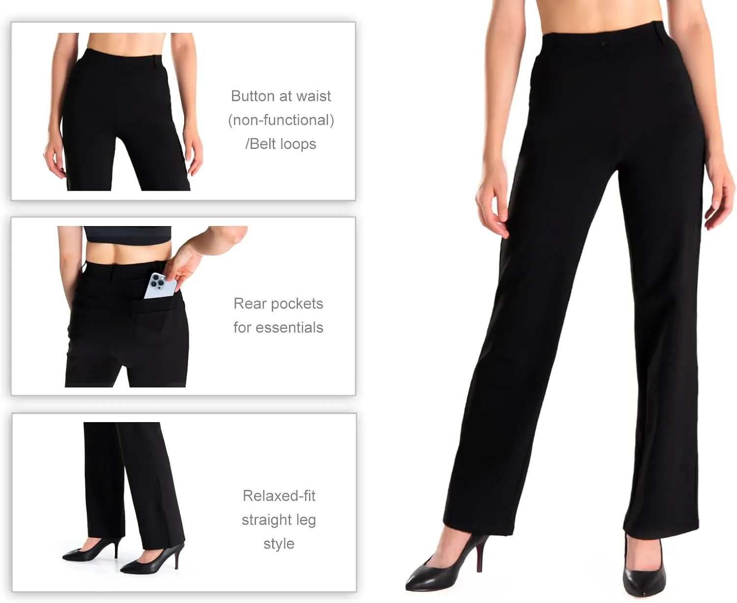 Yogipace,Belt Loops,Women's Petite/Regular/Tall High Waisted Stretchy Straight Leg Relaxed Fit Yoga Dress Pants for Work