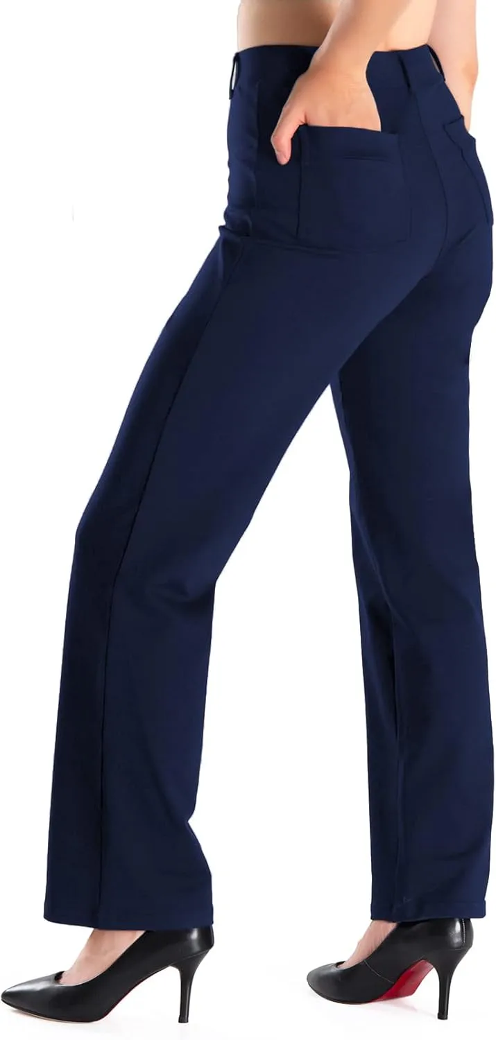 Yogipace,Belt Loops,Women's Petite/Regular/Tall High Waisted Stretchy Straight Leg Relaxed Fit Yoga Dress Pants for Work