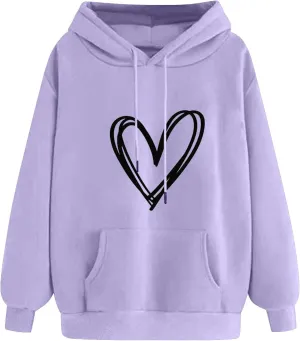 YRAETENM Heart Hoodies for Women Valentine's Day Drawstring Long Sleeve Sweatshirts Cute Holiday Pullover Tops with Pockets
