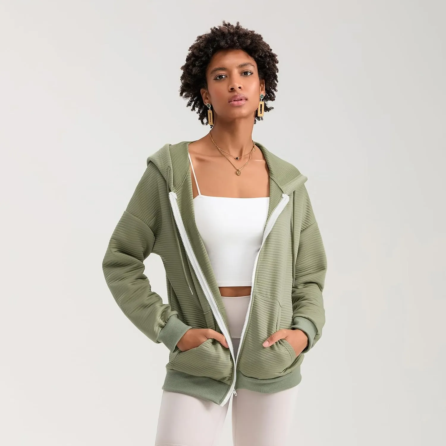 Yuemengxuan Womens Zip Up Hoodies Long Sleeve Oversized Sweatshirts Casual Jackets Sweater Spring Outfits 2025 Fashion