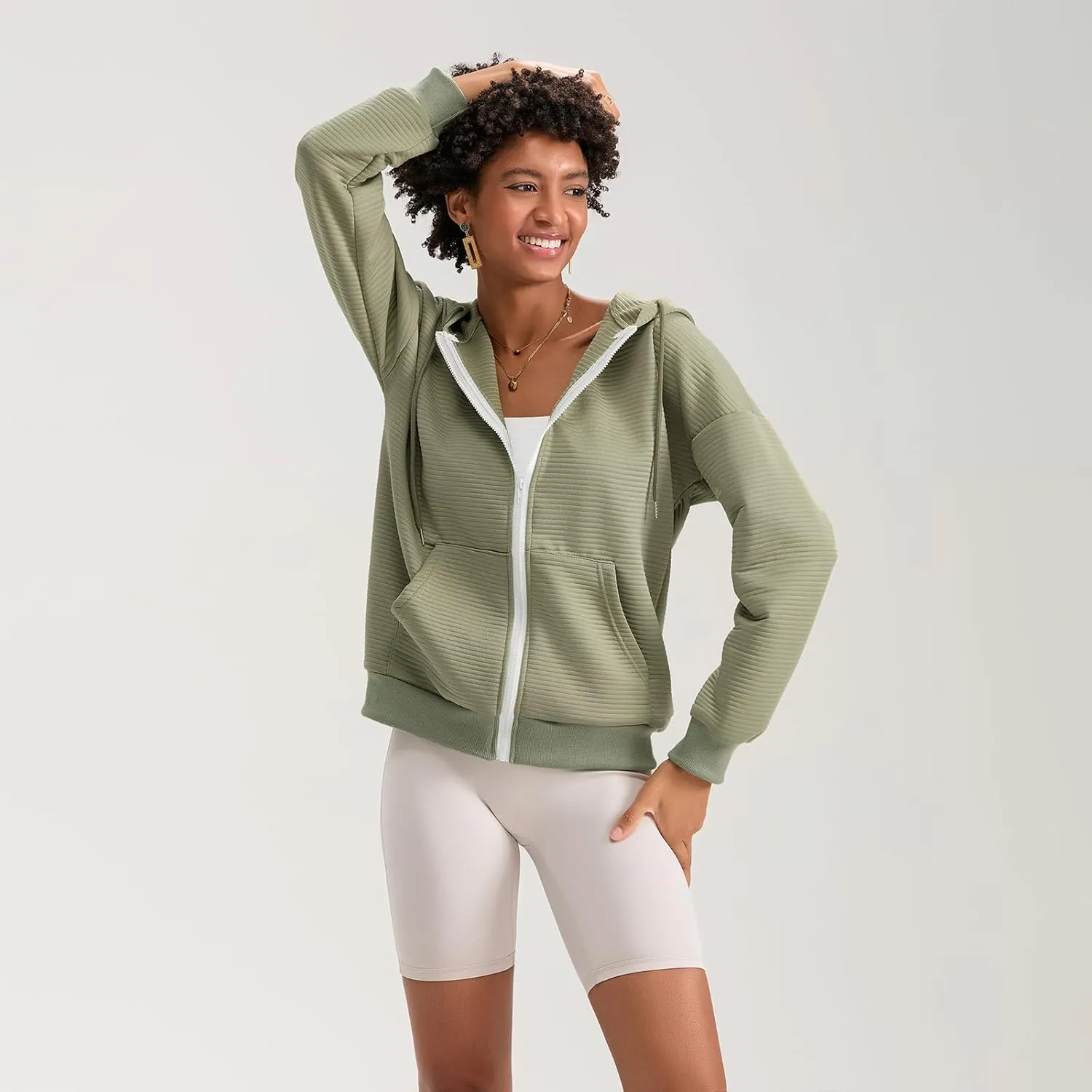 Yuemengxuan Womens Zip Up Hoodies Long Sleeve Oversized Sweatshirts Casual Jackets Sweater Spring Outfits 2025 Fashion