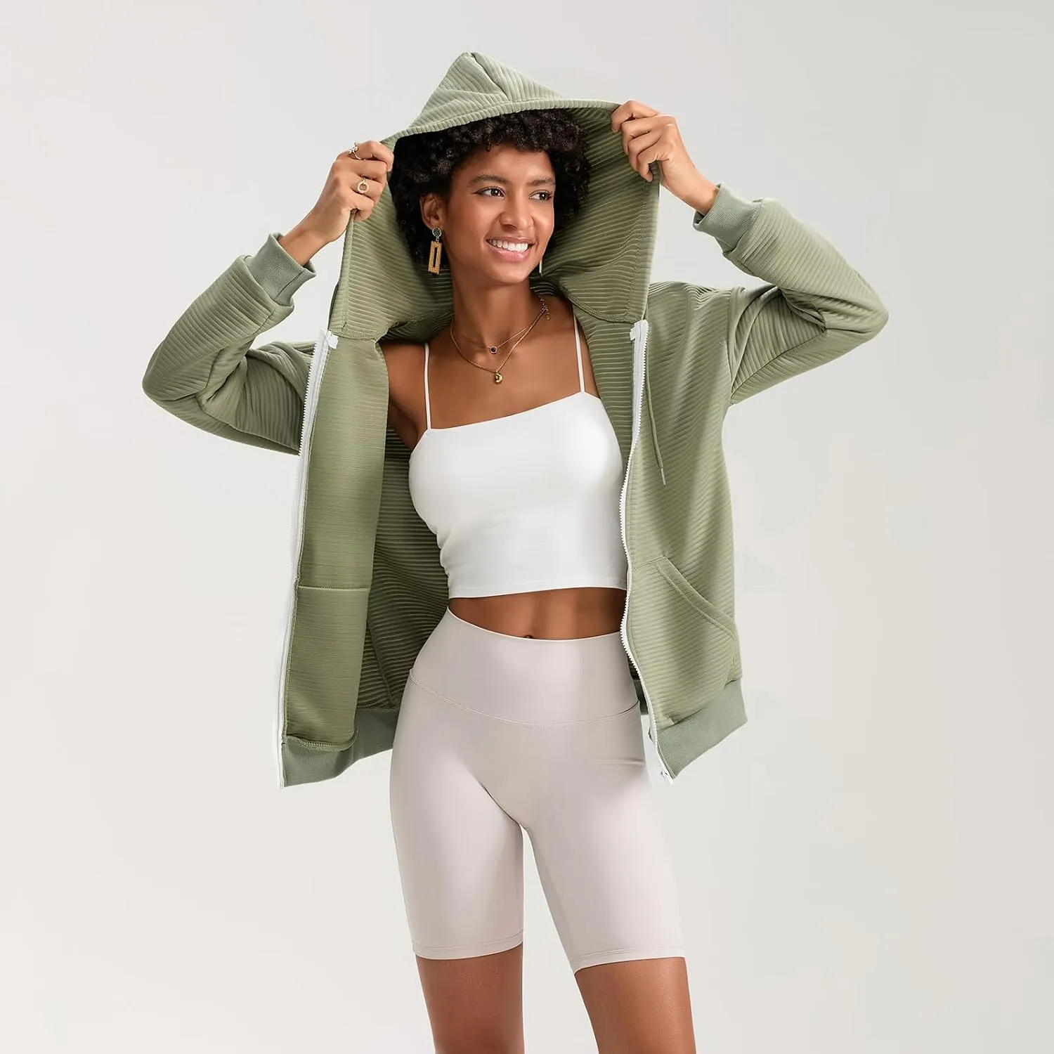 Yuemengxuan Womens Zip Up Hoodies Long Sleeve Oversized Sweatshirts Casual Jackets Sweater Spring Outfits 2025 Fashion