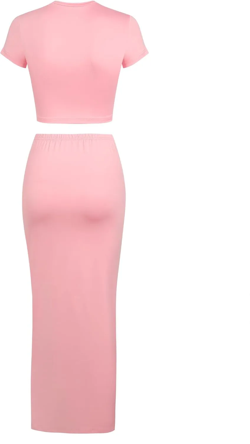 ZAFUL Women's Two Piece Skirt Set for Women Y2K Outfits Short Sleeve Crop Tops Bodycon High Waist Long Maxi Skirts